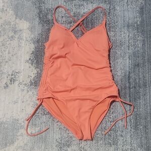 CATALINA Women's  Coral  One-Piece Swimsuit with Adjustable Side Ties Size L-G .